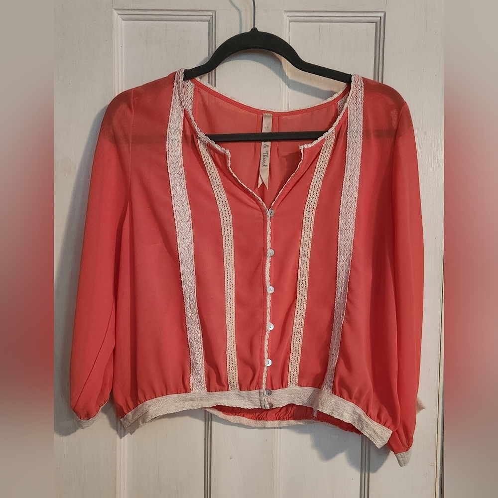 Hem & Thread blouse top orange peach sz L